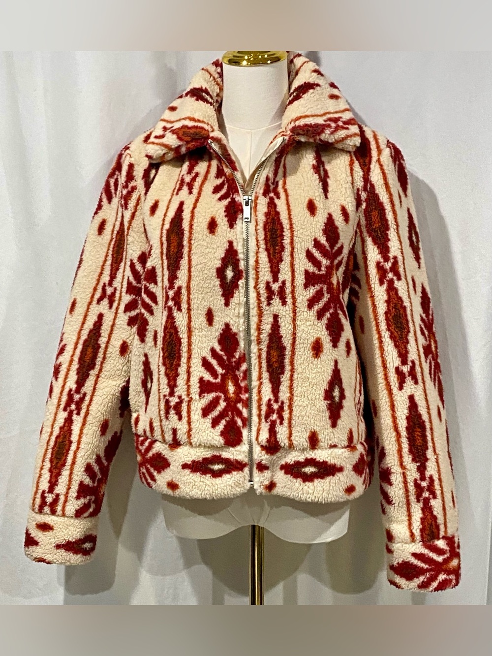 Band of the Free by Band of Gypsies Cream and Red S.W. Melrose Sherpa Jacket M